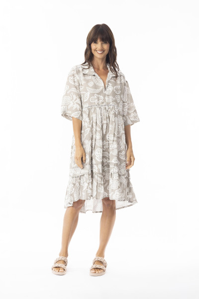 Linen Print Sand Dress layers 3/4 lv Sand