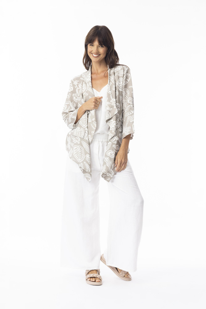Linen Print Sand Wrap Jacket Sand
