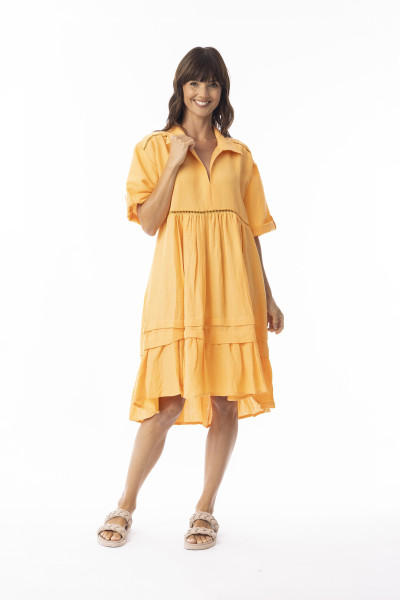 Linen Solid Dress layers 3/4 lv APRICOT