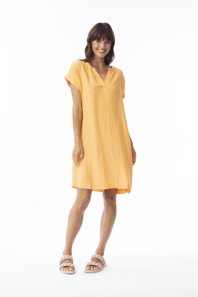 Linen Solid Dress Shift cap slv NEW APRICOT