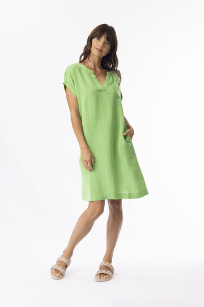Linen Solid Dress Shift cap slv NEW Classic Green