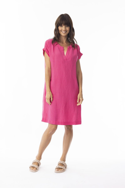 Linen Solid Dress Shift cap slv NEW Hot Pink