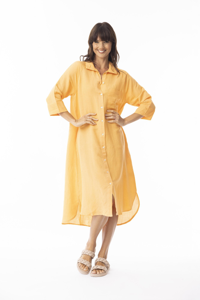 Linen Solid Dress Shirt Midi collar APRICOT