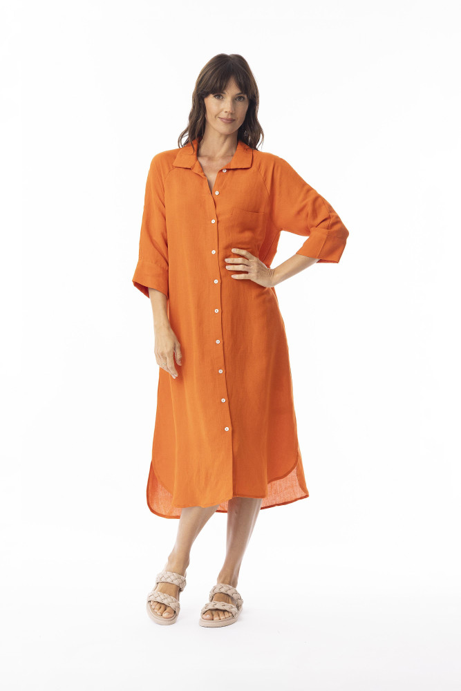 Linen Solid Dress Shirt Midi collar Mandarin