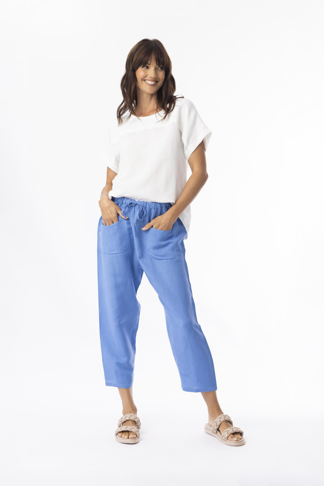 Linen Solid Pant Ibiza Blue