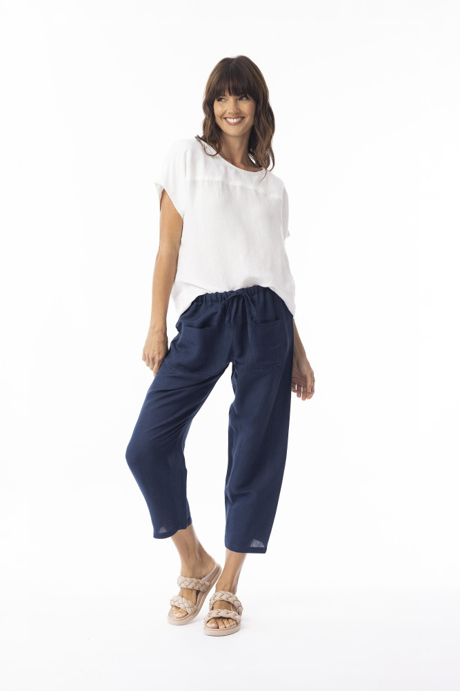 Linen Solid Pant Navy