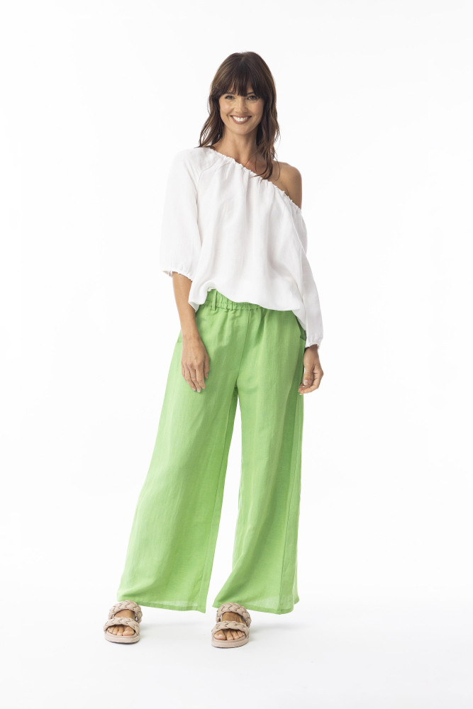Linen Solid Pant Widfe Leg Classic Green