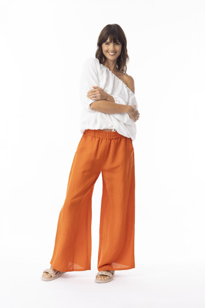 Linen Solid Pant Widfe Leg Mandarin
