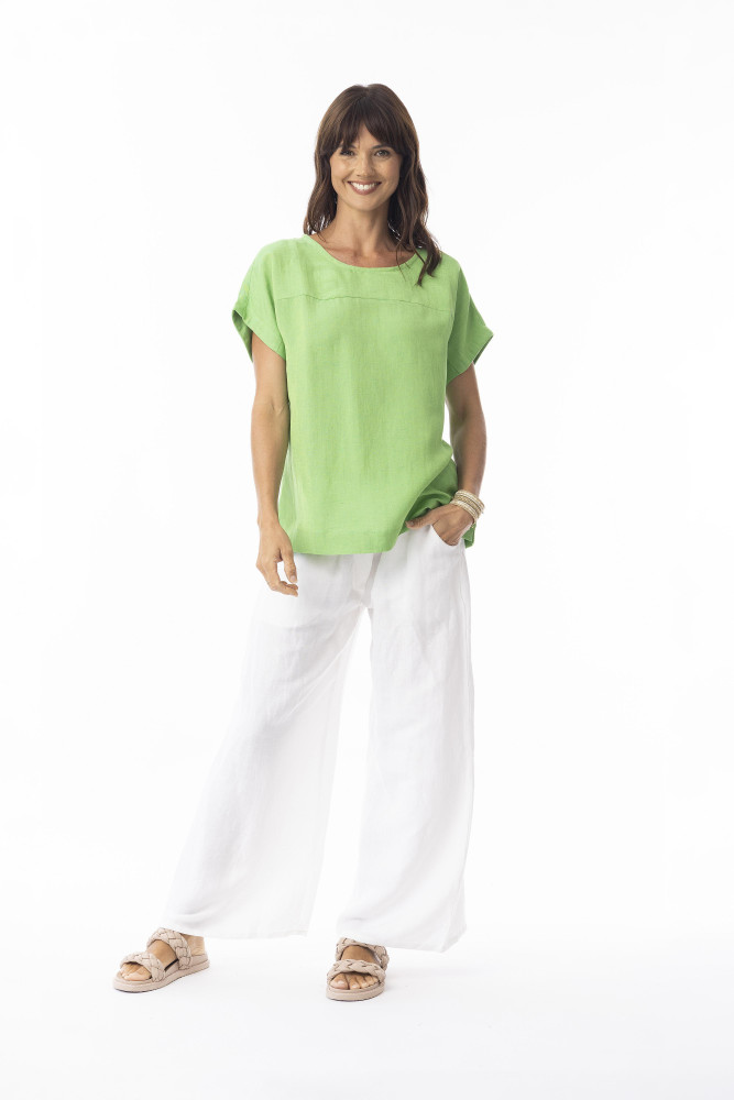 Linen Solid Top Boxy Classic Green