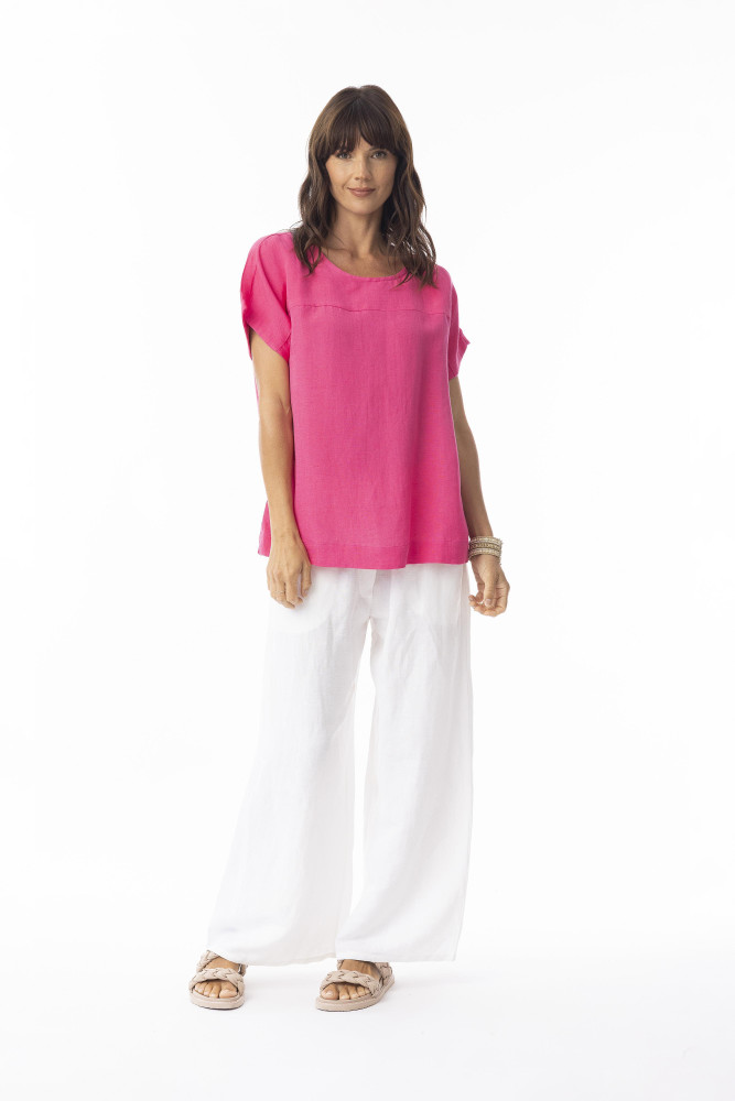 Linen Solid Top Boxy Hot Pink