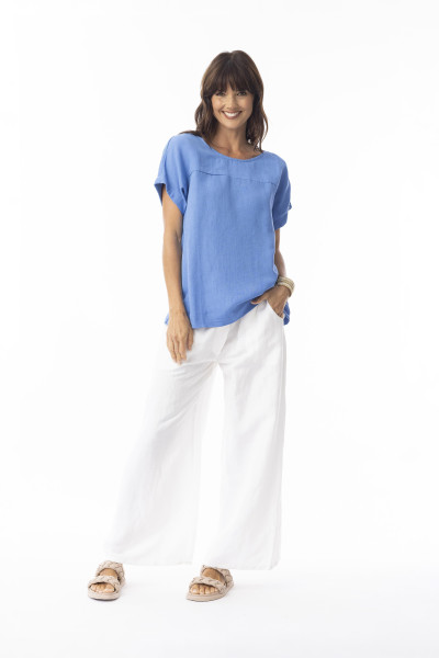 Linen Solid Top Boxy Ibiza Blue