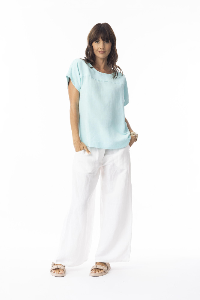 Linen Solid Top Boxy Island Sky