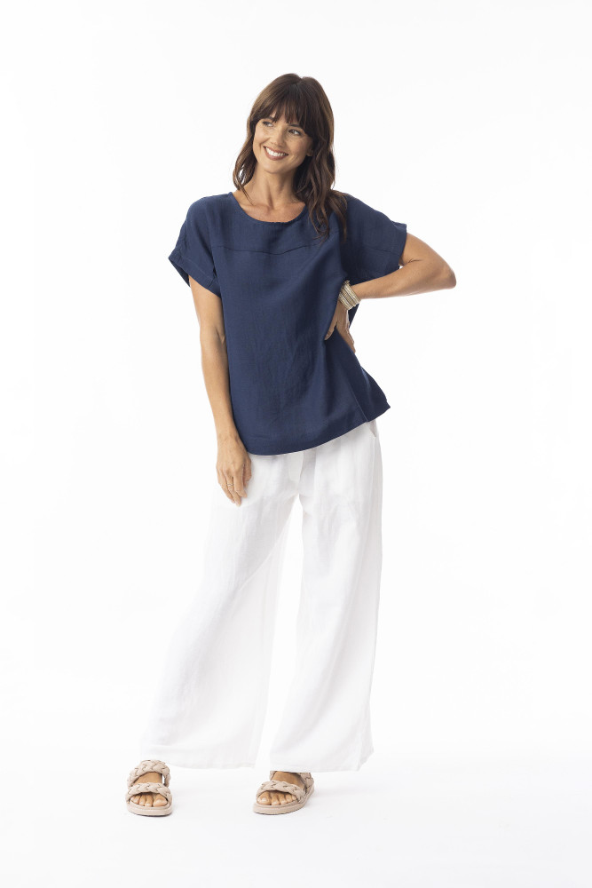 Linen Solid Top Boxy Navy