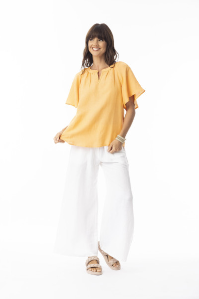 Linen Solid Top Chinese Collar wide slv APRICOT