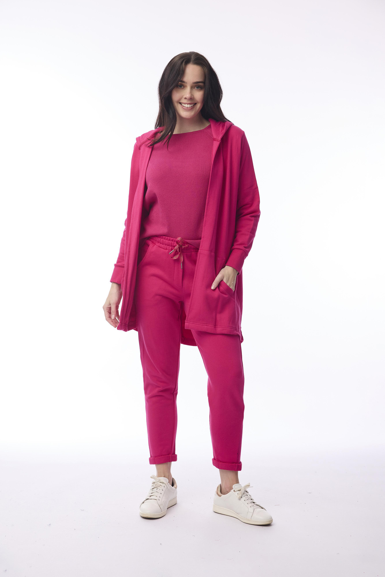 Long Hoodie Cardigan Hot Pink