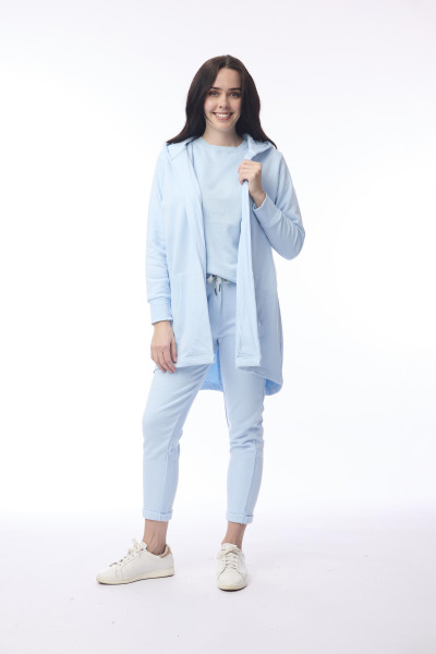 Long Hoodie Cardigan Ice Denim