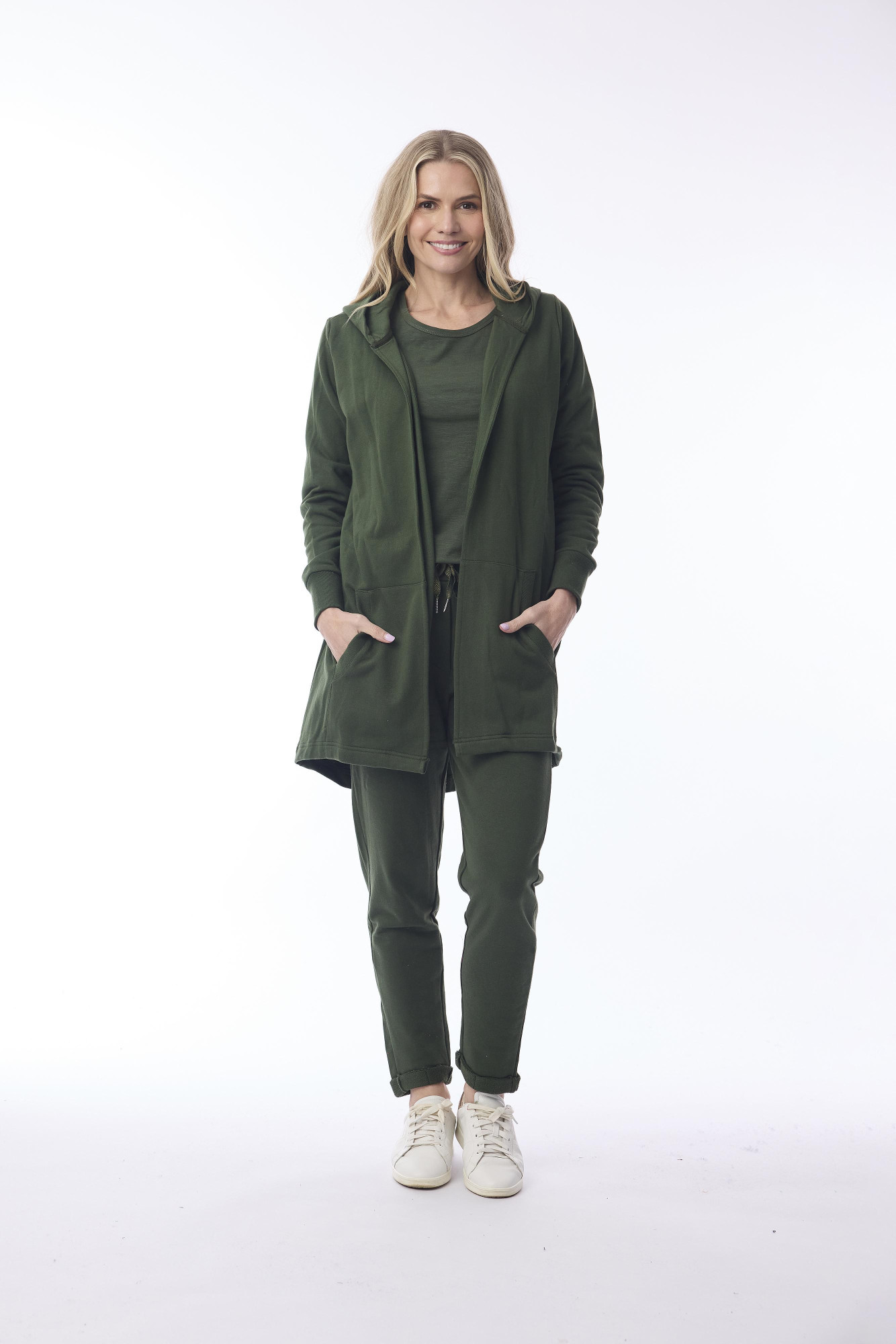 Long Hoodie Cardigan Military
