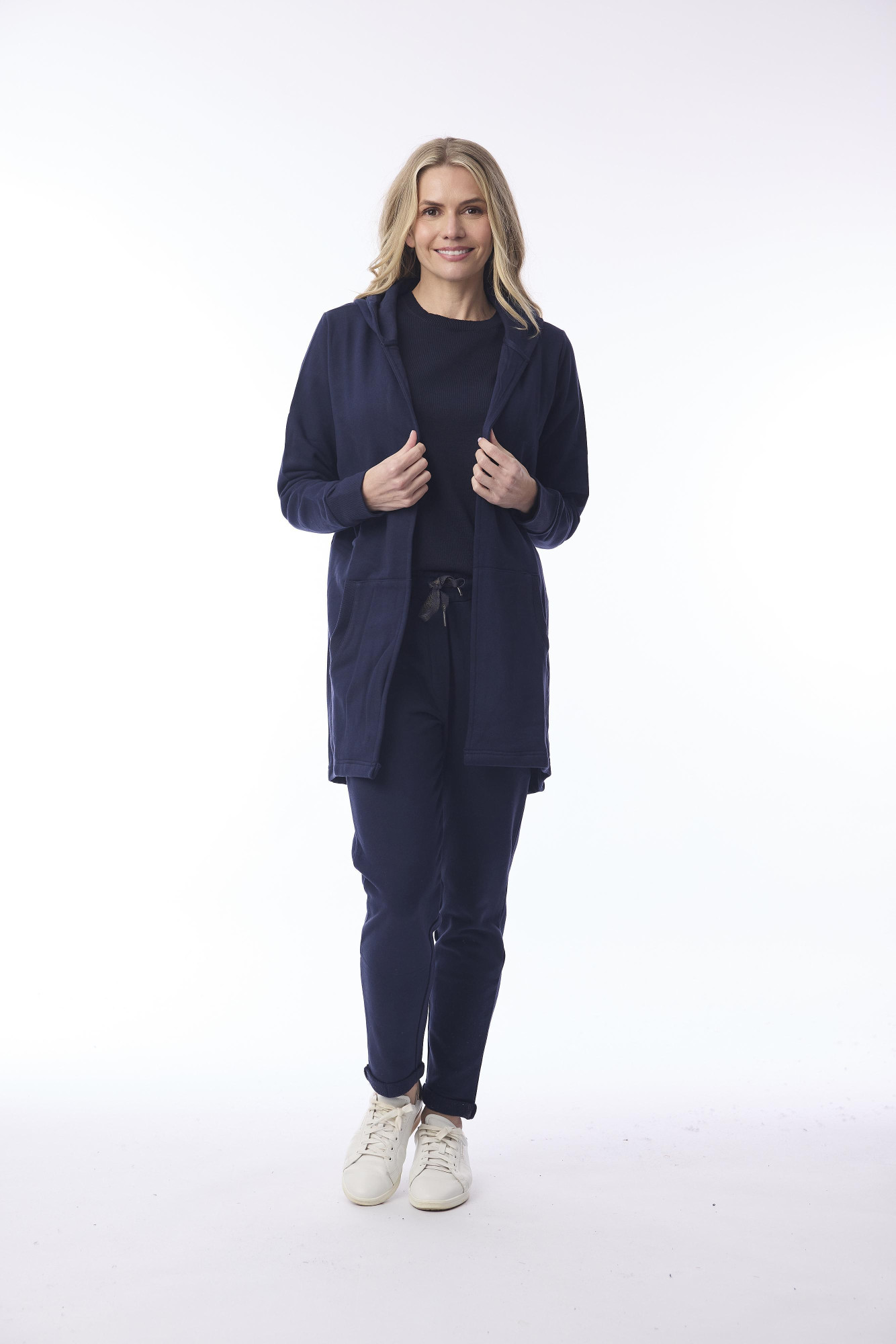 Long Hoodie Cardigan Navy