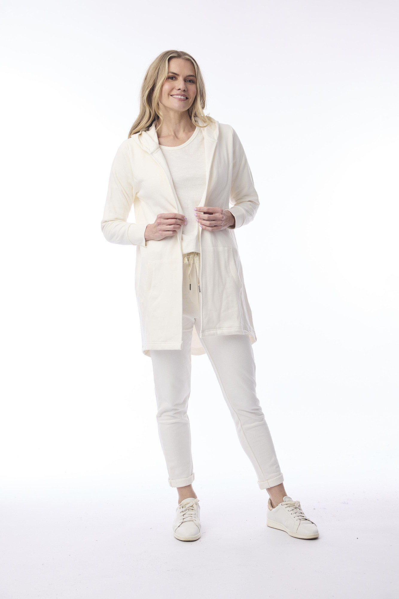 Long Hoodie Cardigan Winter White
