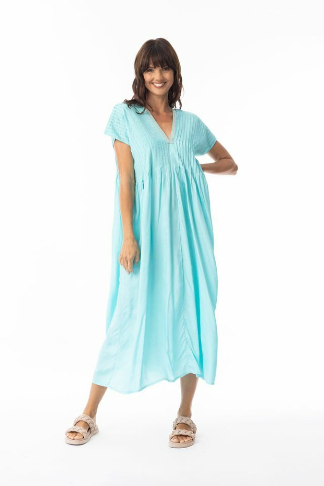Lux Dress Pleated Island Sky