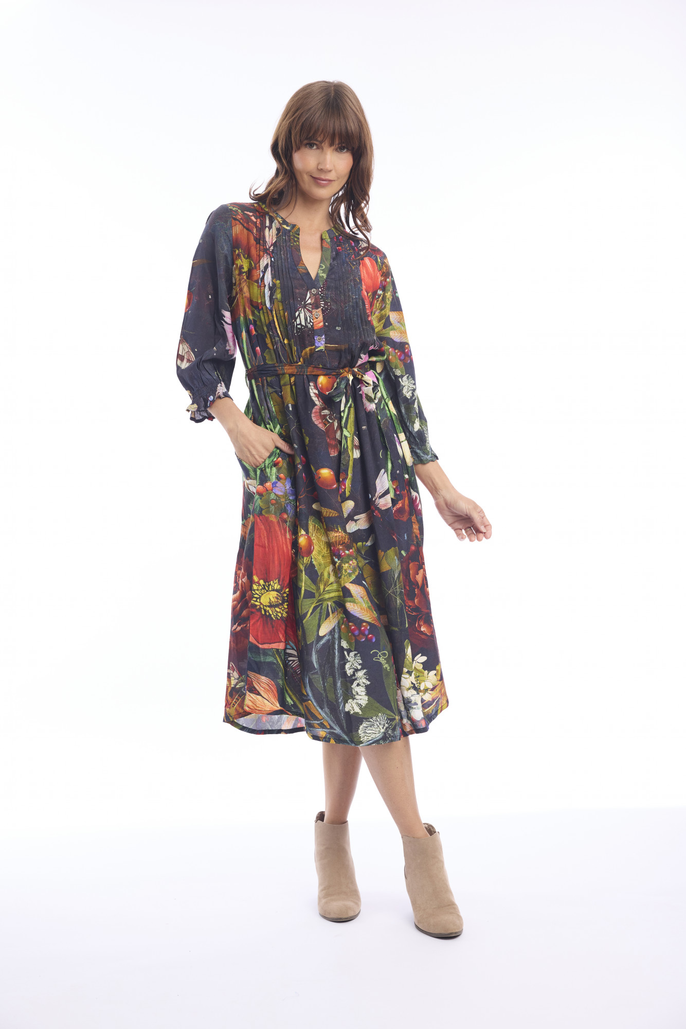 Maguana Dress pleated belt Print