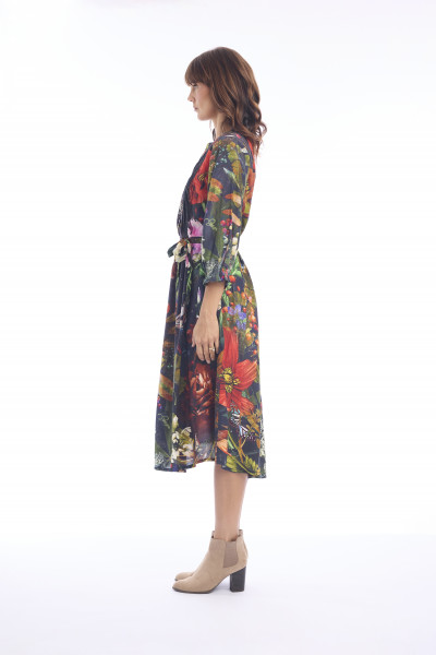 Maguana Dress pleated belt Print