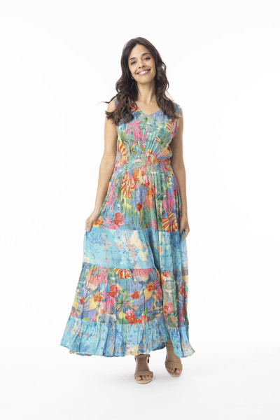 Malvinas Dress Midi Shirred Waist Print