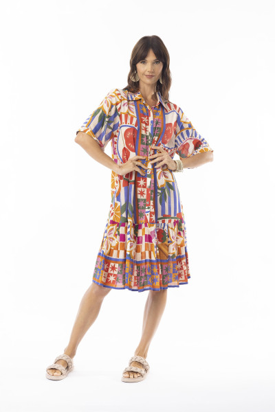 Marcella Dress Collar Buttonthrough Short Print