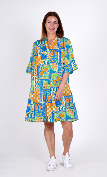 Maya Button V Neck Layer Dress OrangeSun 1