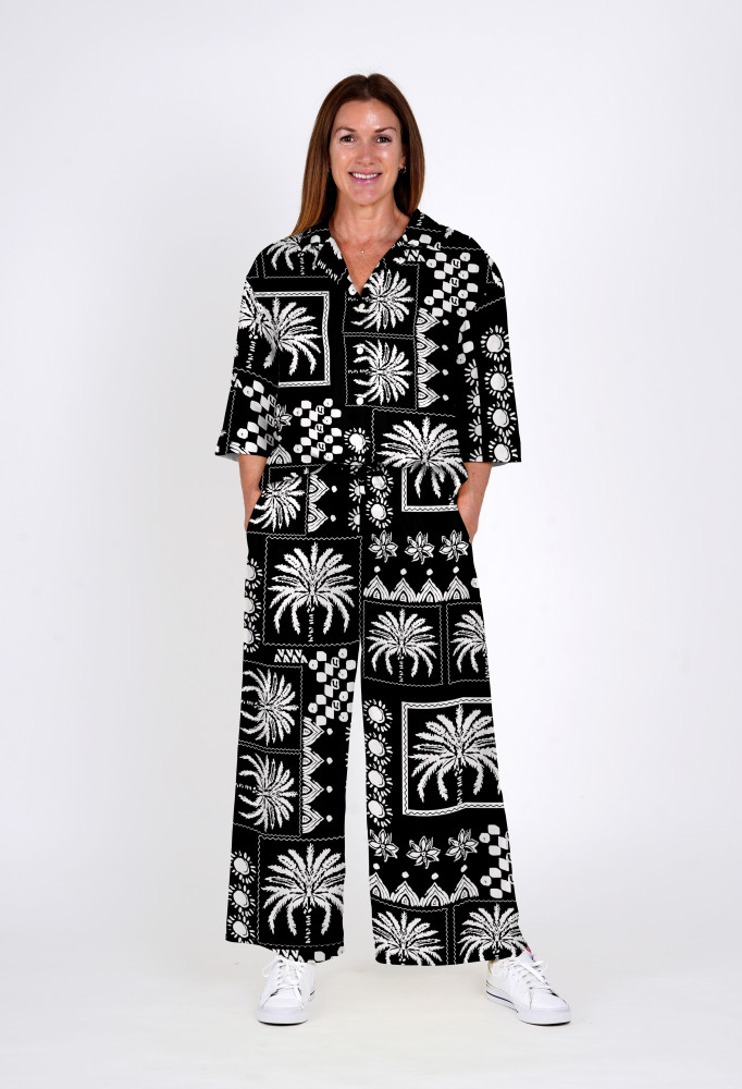 Millie Matching Shirt & Pants Set Mono Patch Black