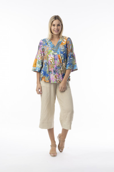 Miramar Top V Flaired Sleeve Print