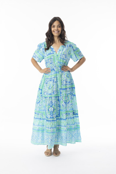 Montevideo Aqua Dress Midi Short Sleeve Aqua