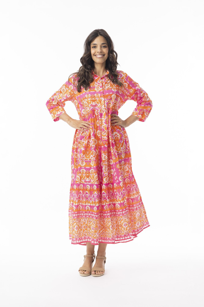 Montevideo Pink Dress Collar Layers Elbow Sleeve PINK