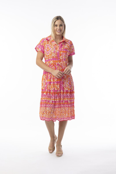 Montevideo Pink Dress Collar Layers Short Sleeve PINK