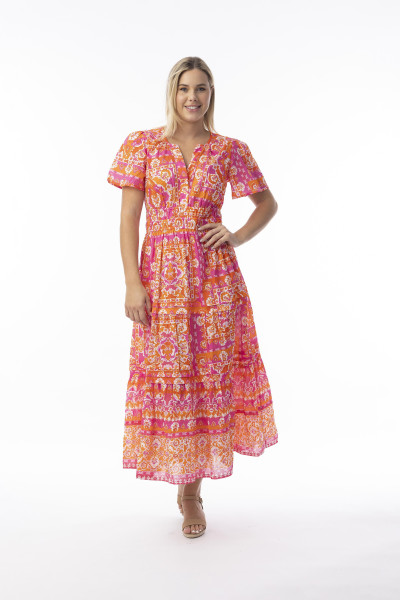 Montevideo Pink Dress Midi Short Sleeve PINK