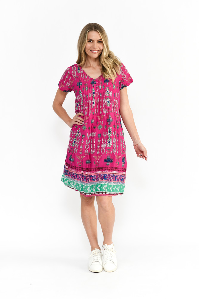 Nicola Dress Cap Sleeve Aztec Border 3