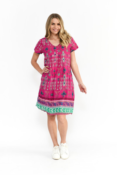 Nicola Dress Cap Sleeve Aztec Border 3