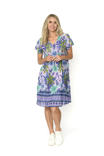 Nicola Dress Cap Sleeve Palm Parrot 2
