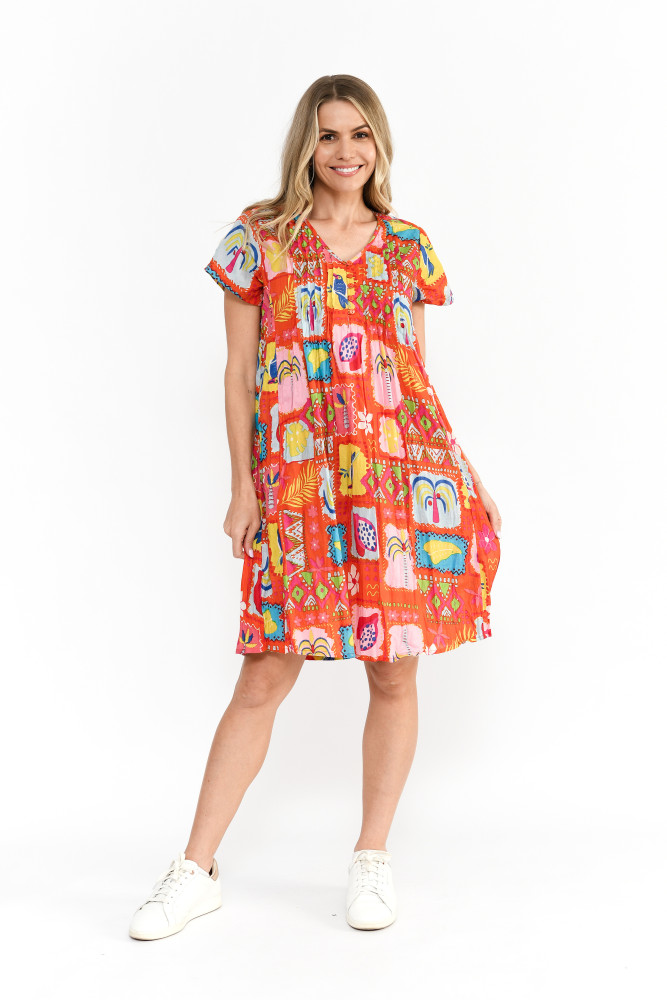 Nicola Dress Cap Sleeve Trop stories Orange