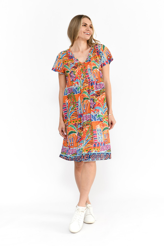 Nicola Dress Cap Sleeve Tropical Village 1