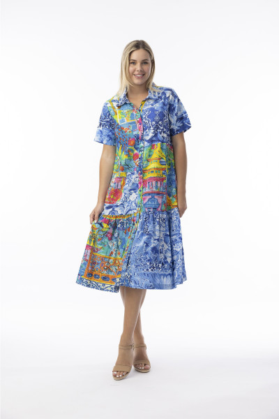 Okayama Dress Patch Collar Print