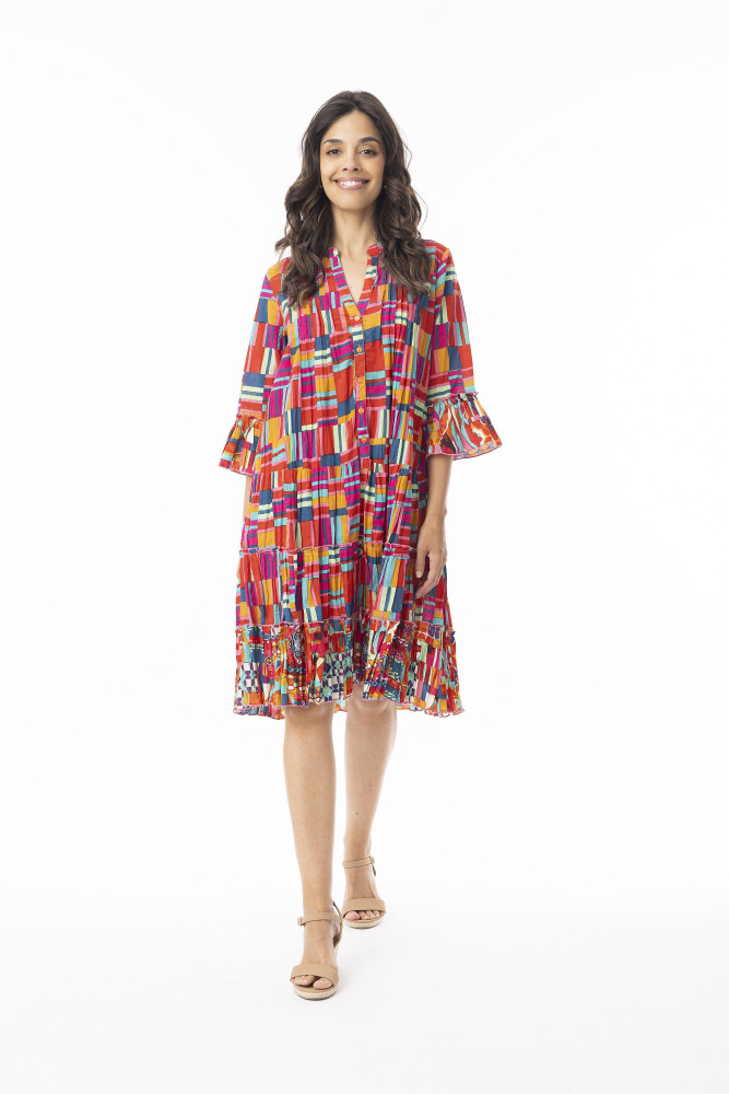 Peru Dress Layers Frill Sleeve Print