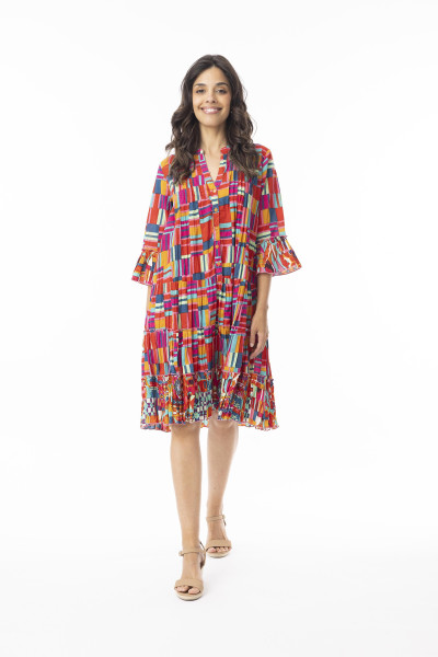 Peru Dress Layers Frill Sleeve Print