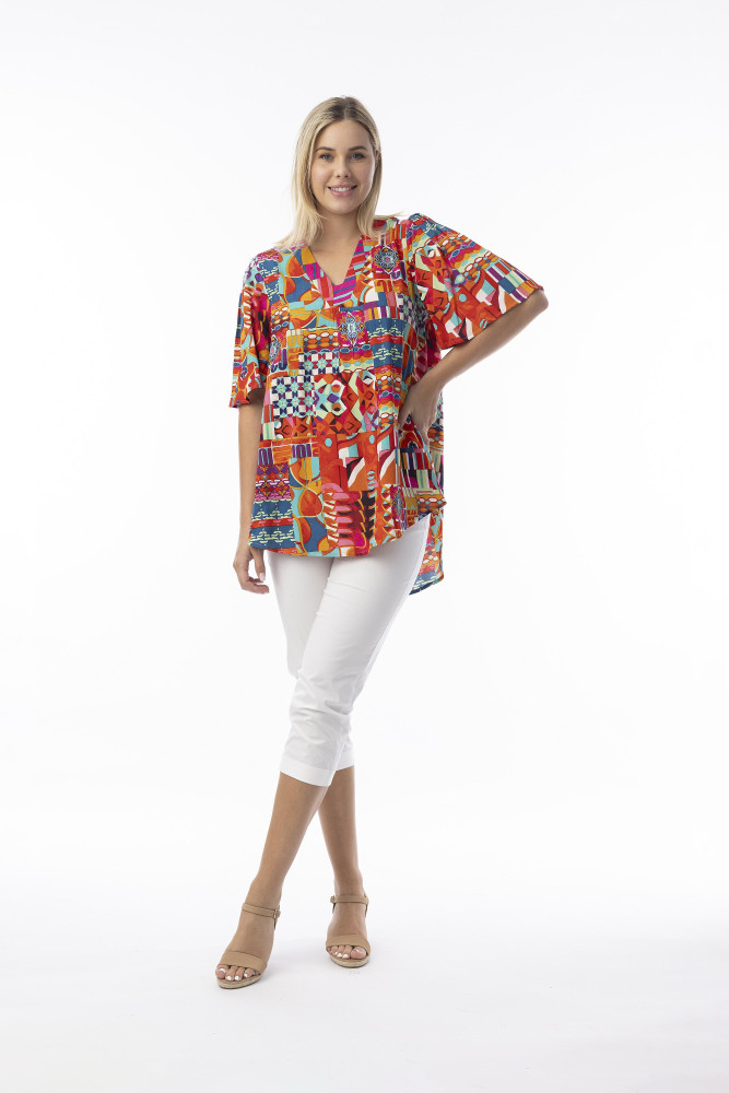 Peru Top V Flaired Sleeve Print