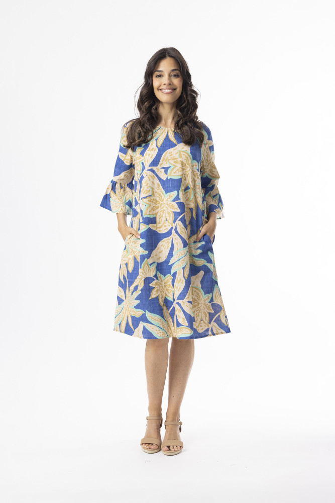 Playa Brava Dress Contemporary Frill Sleeve Print