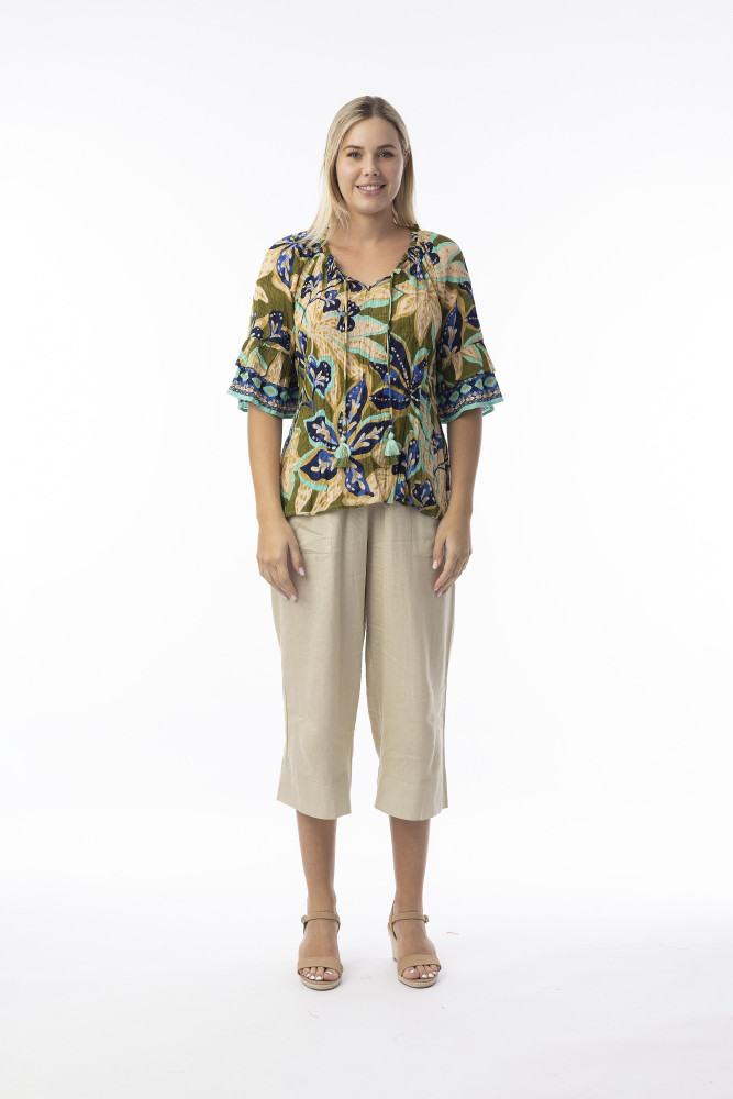 Playa Brava Top Frill Sleeve Print