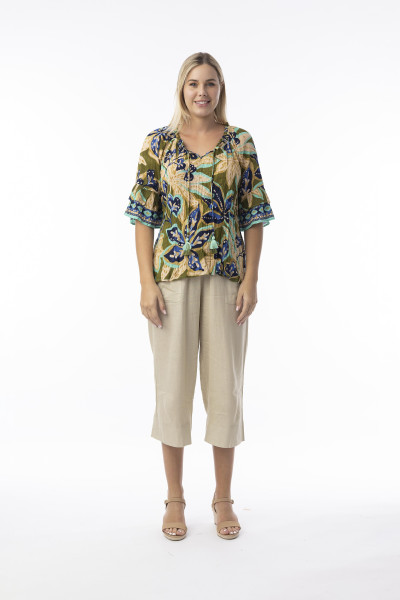 Playa Brava Top Frill Sleeve Print