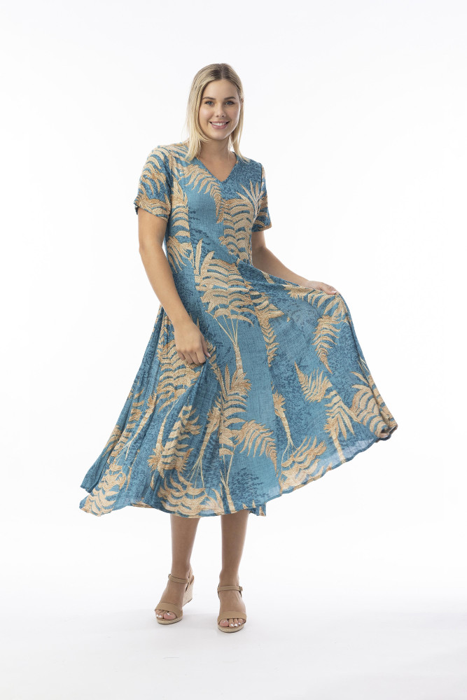 Ponta Verde Dress Godet Short Sleeve Print