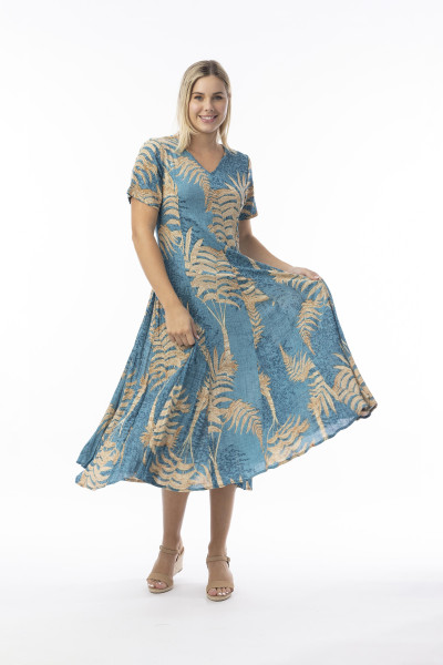 Ponta Verde Dress Godet Short Sleeve Print