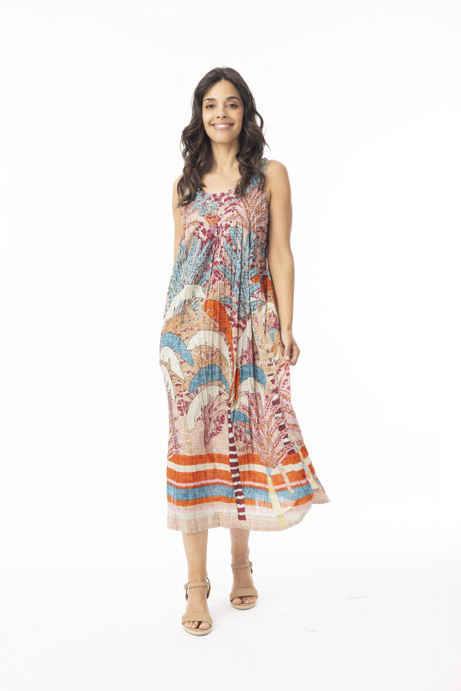 Ponta Verde Dress Round Necklione Sleeveless Print